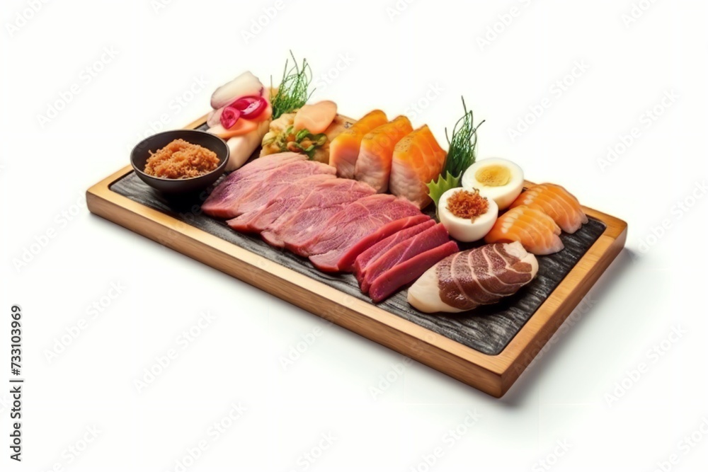 AI generated illustration of Japanese Anmitsu on a wooden serving board AI generated illustration of Japanese Anmitsu on a wooden serving board