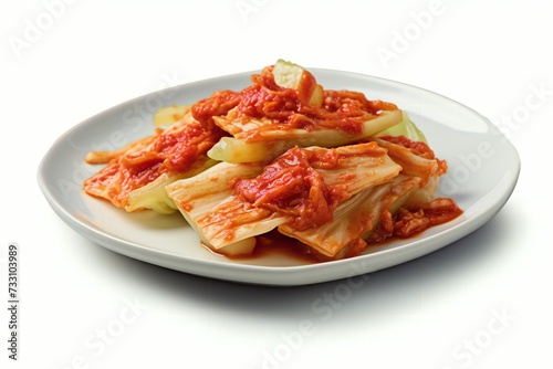 AI generated illustration of a freshly prepared plate of Korean Kimchi on a white background