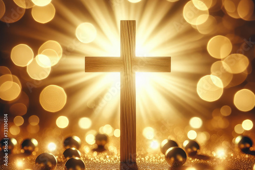 Cross with radiant bokeh background.