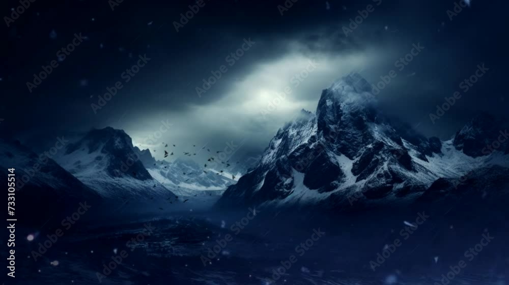Dramatic mountain horror scene, animated virtual repeating seamless 4k	