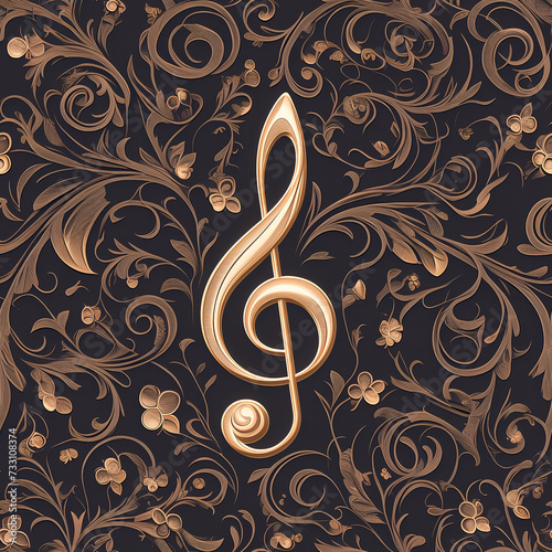 gold music clef note as background on a seamless tile, ai generated