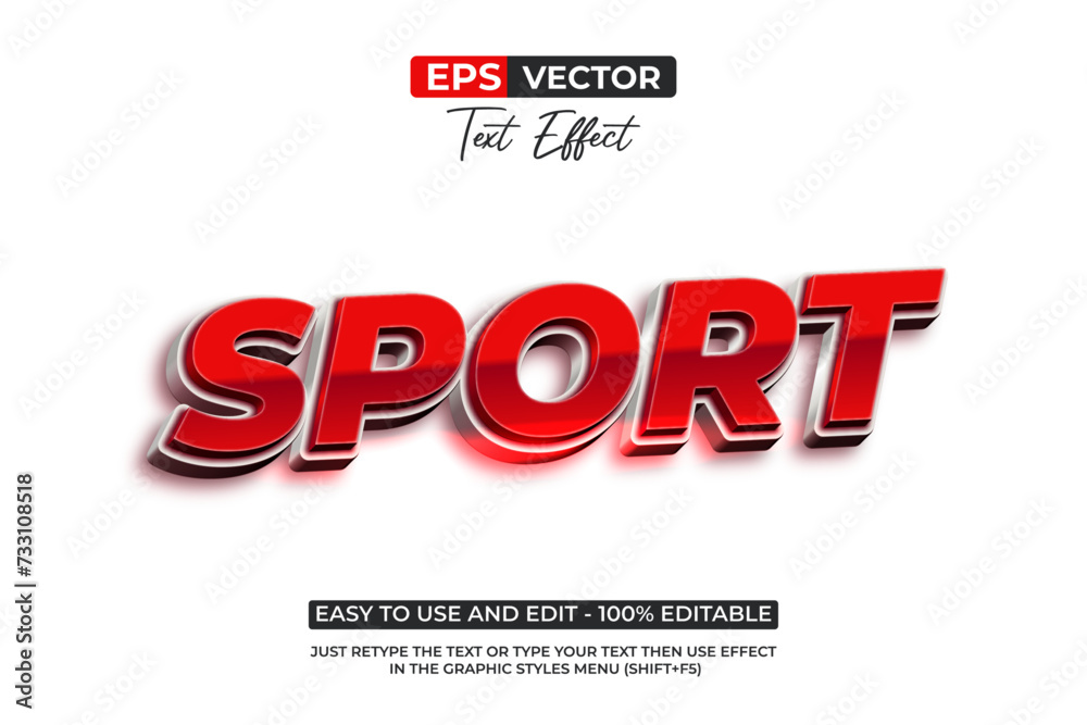 Sport 3D Text Effect Modern Red Shiny Style. Editable Text Effect Vector Template.