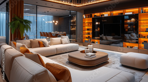 stylish living room interior. Lots of space and functionality of the living room.
