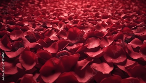 large amount of scarlet red rose petals, black background