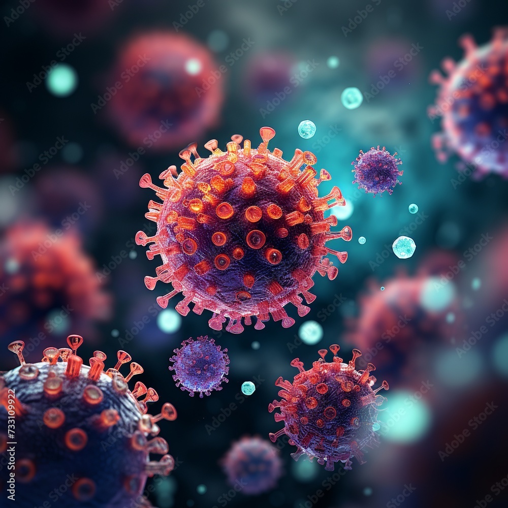 The concept of the new corona virus when magnified using a microscope is an influenza virus. 3D rendering. The concept of the new corona virus when magnified using a microscope is an influenza virus. 3D rendering.