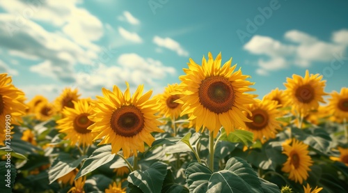Golden sunflower on field and blue sky stock photo © ArtChase