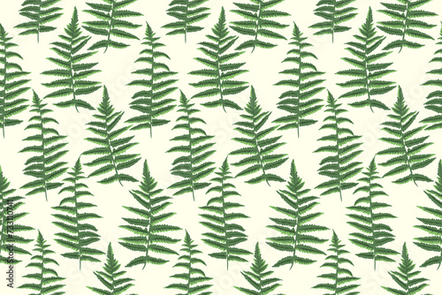 Seamless pattern with abstract shapes branches leaves ferns. Stylized green garden plants leaf patterned on a light background. Vector hand drawn sketch. Collage for designs  printing