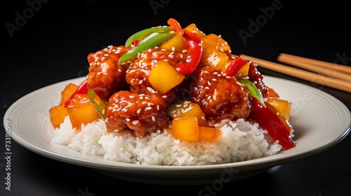 sweet and sour pork on rice