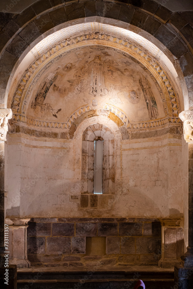 church of Santa María La Mayor, Romanesque, 12th century, Villacantid,.17th century wall paintings, Cantabria, Spain