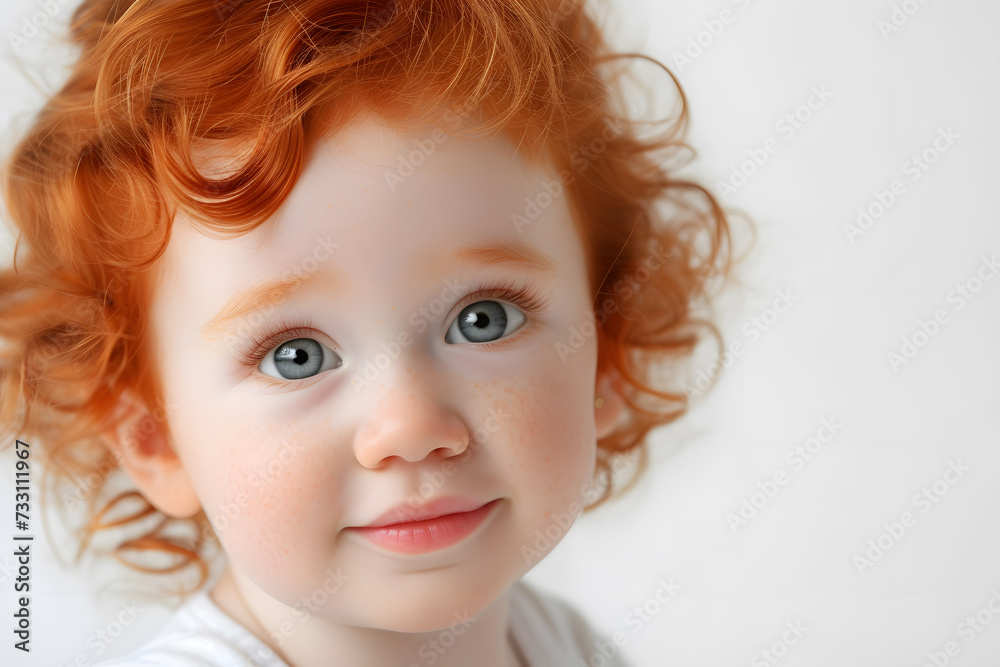 Closeup cute red hair baby toddler isolated