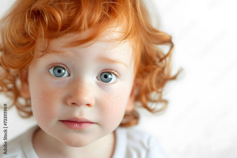 Closeup cute red hair baby toddler isolated Closeup cute red hair baby toddler isolated