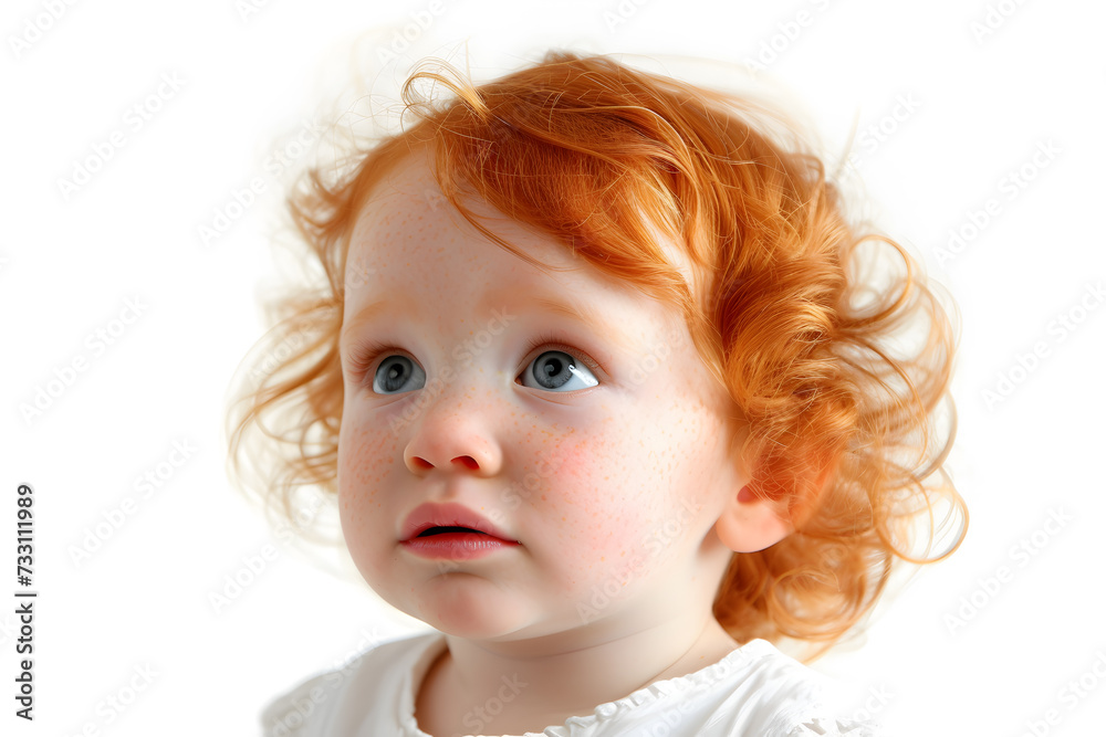 Closeup cute red hair baby toddler isolated Closeup cute red hair baby toddler isolated