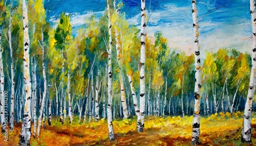 oil painting landscape birch forest abstract drawing made in photo