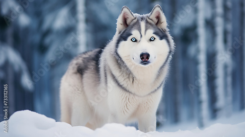 Siberian husky with a thick fur coat