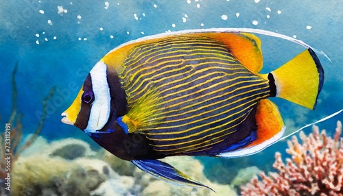 watercolor emperor angelfish underwater world