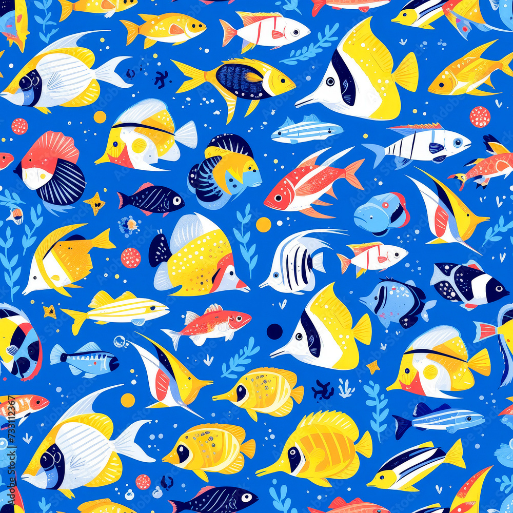 Underwater blue yellow corals as background on a seamless tile, ai generated Underwater blue yellow corals as background on a seamless tile, ai generated