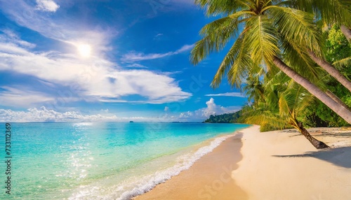 beautiful amazing beach tropical shore background as summer landscape white sand calm sea sky banner tranquil beach scene vacation and summer holiday concept dream sunny panoramic nature paradise © Richard