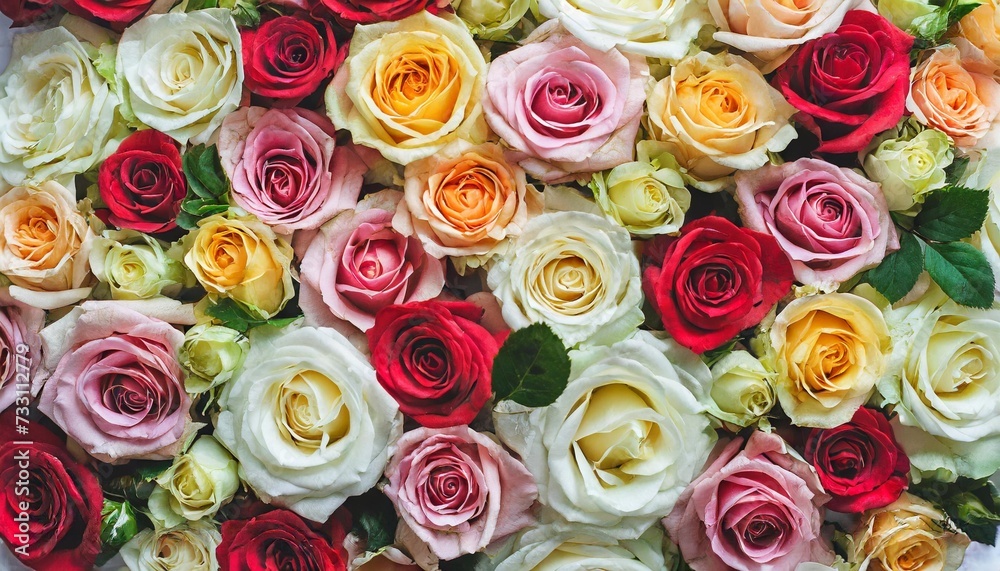 natural fresh colorful roses pattern wallpaper top view colorful roses flower wall background