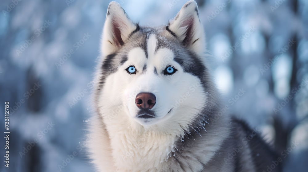 Siberian husky with striking blue eyes and a fluffy coat