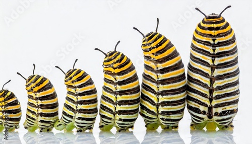 monarch caterpillar in various stages isolated on white photo