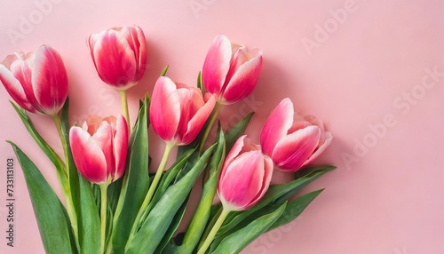 flowers pink composition flowers pink tulips on pastel pink background wedding birthday happy womens day mothers day valentine s day flat lay top view copy space