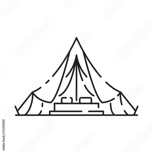 Camp icon on white background. Camping tent line icon vector