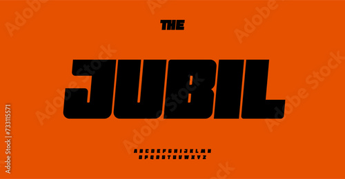 Heavy bold alphabet, thick wide letter, impact heavyweight font for sport brand, gym logo, impactful robust headline typography. Vector typeset.