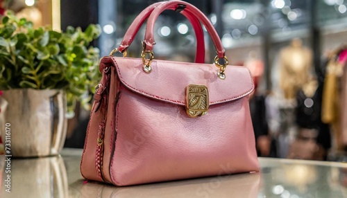 mulhouse france 31 december 2023 closeup of pink guess leather hand bag in a fashion store showroom