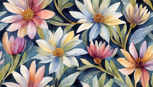 seamless watercolor decorative flowers pattern generative background