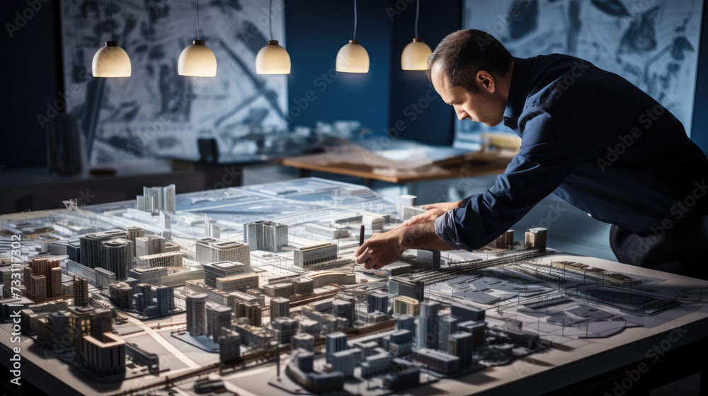 Architect are working on a city plan Architect are working on a city plan