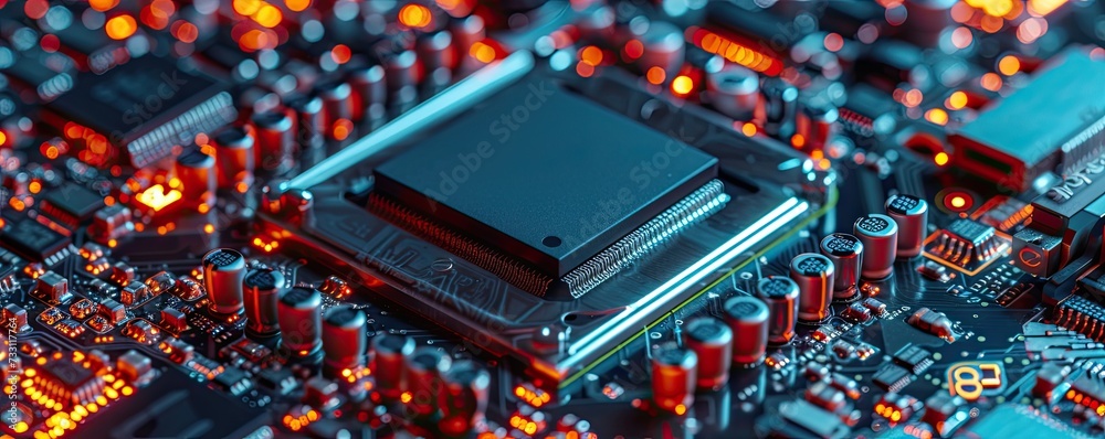 Obraz premium Cpu chip on a computer motherboard. Cpu chip detail