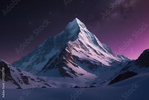 Starry Sunset Peaks Aesthetic 3D Illustration of Snowcapped Mountains in a Galaxy Nature Landscape © azait24