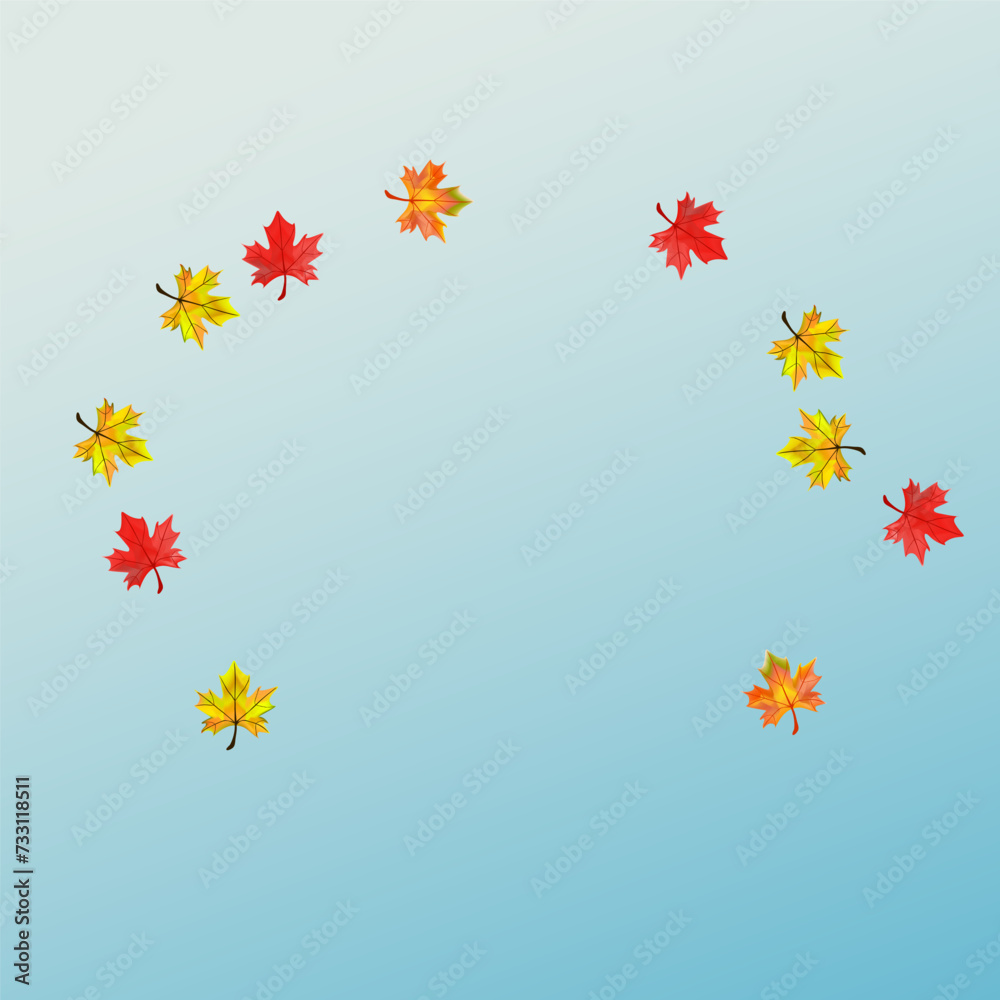 Ocher Leaves Background Blue Vector. Floral Shape Design. Autumnal Canadian Foliage. Beautiful Leaf Texture.