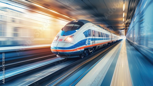 Blurred motion. This high-speed train embodies the spirit of urban connectivity, effortlessly bridging the gap between cities and bringing them closer together.