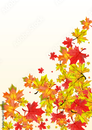 Red Leaf Background Beige Vector. Floral Nature Card. Ocher Shape Foliage. Decor Plant Frame.