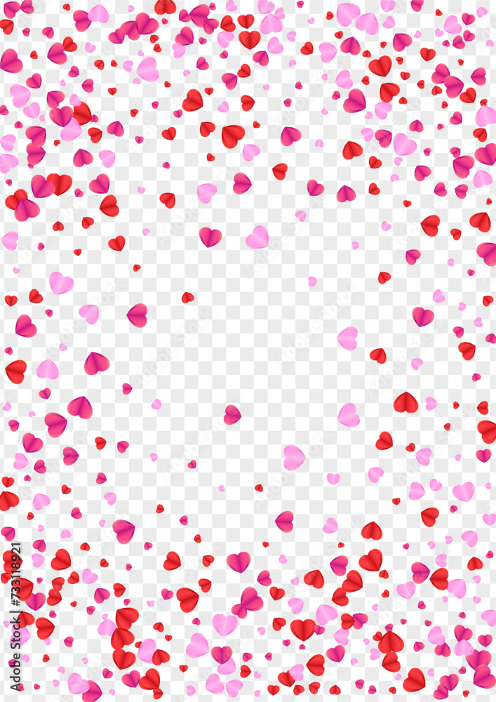 Violet Confetti Background Transparent Vector. Element Illustration Heart. Red Gift Frame. Pink Heart Fall Pattern. Fond Drop Texture.