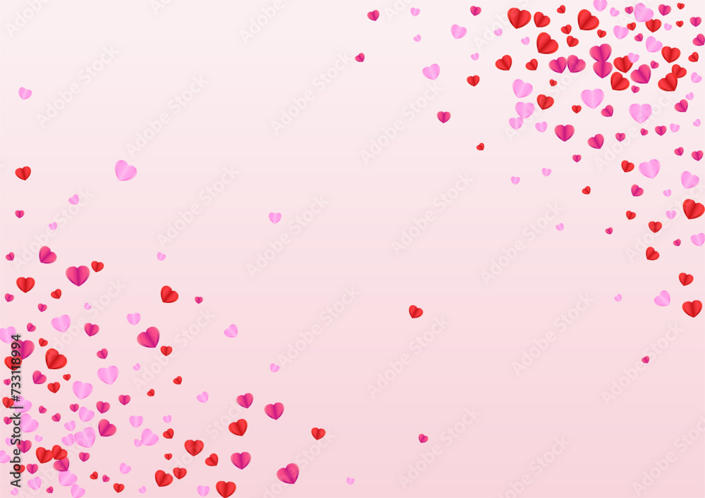 Violet Heart Background Pink Vector. Greeting Pattern Confetti. Fond February Illustration. Tender Confetti Cute Frame. Lilac Volume Backdrop.