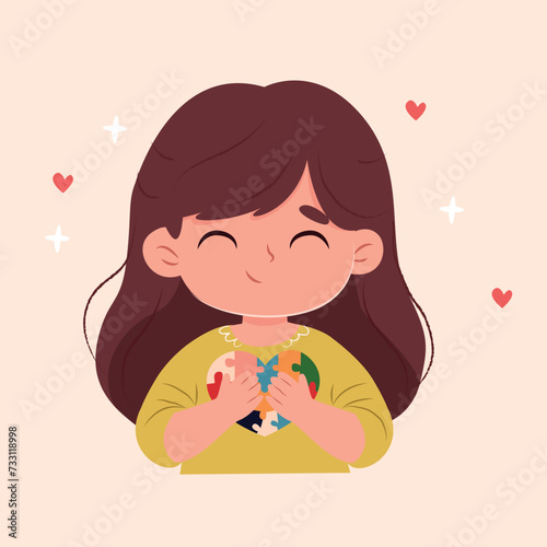  world autism day poster.girl holding a heart. 