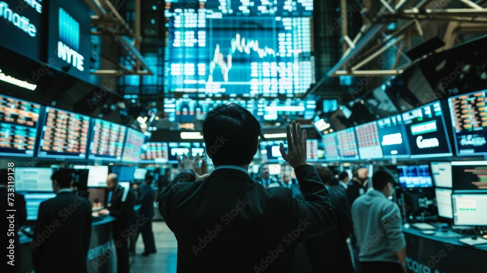 a chaotic trading floor with traders screens displaying stock prices and financial charts stock market a chaotic trading floor with traders screens displaying stock prices and financial charts stock market