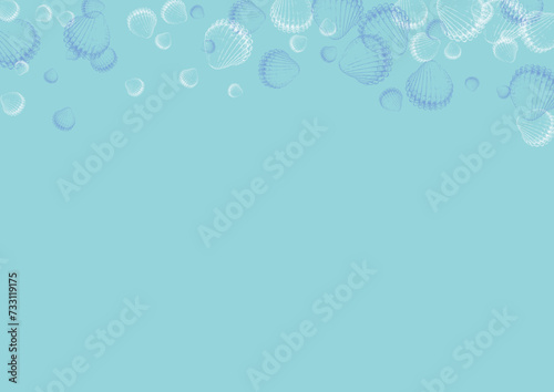 Ultramarine Scallop Background Blue Vector. Seashell Aquatic Set. Maritime Design. White Starfish Cartoon Illustration.