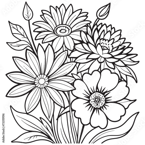 Luxury floral outline coloring book pages line art sketch