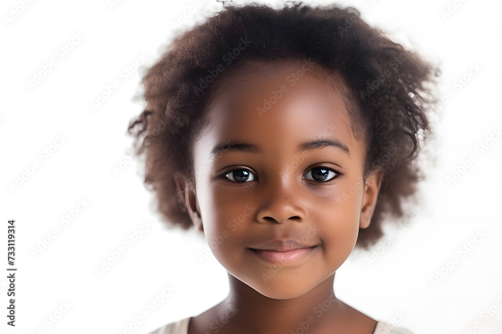 Closeup portrait of beautiful African American girl isolated on white background