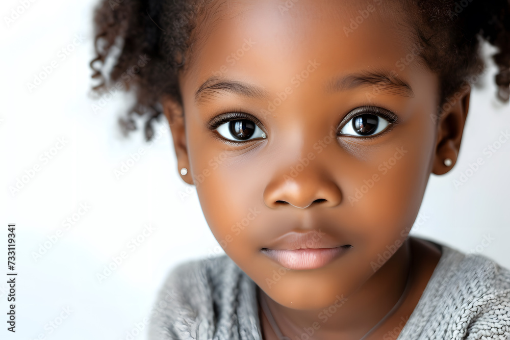 Closeup portrait of beautiful African American girl isolated on white background Closeup portrait of beautiful African American girl isolated on white background
