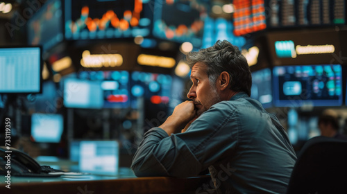 Market downturns with investor and screens on trading floor