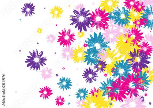 Violet Garden Background White Vector. Flowers Holiday Print. Color Daisy Element. Imaginative Banner. Duplicate Multi-colored Leaf. © Vlada Balabushka