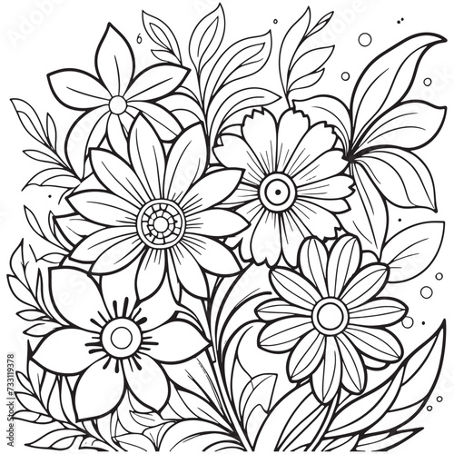 Luxury floral outline coloring book pages line art sketch