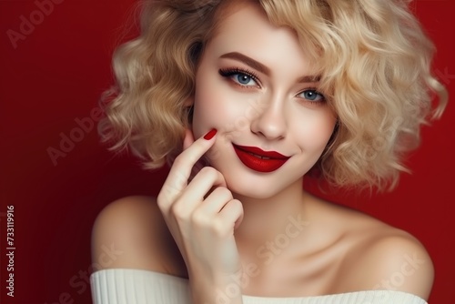 Beautiful young model with red lips