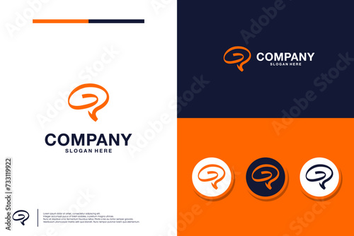 line art brain logo, logo design template.