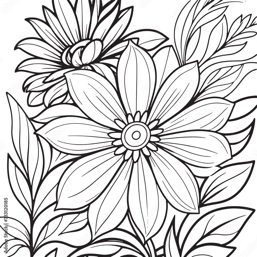 Luxury floral outline coloring book pages line art sketch