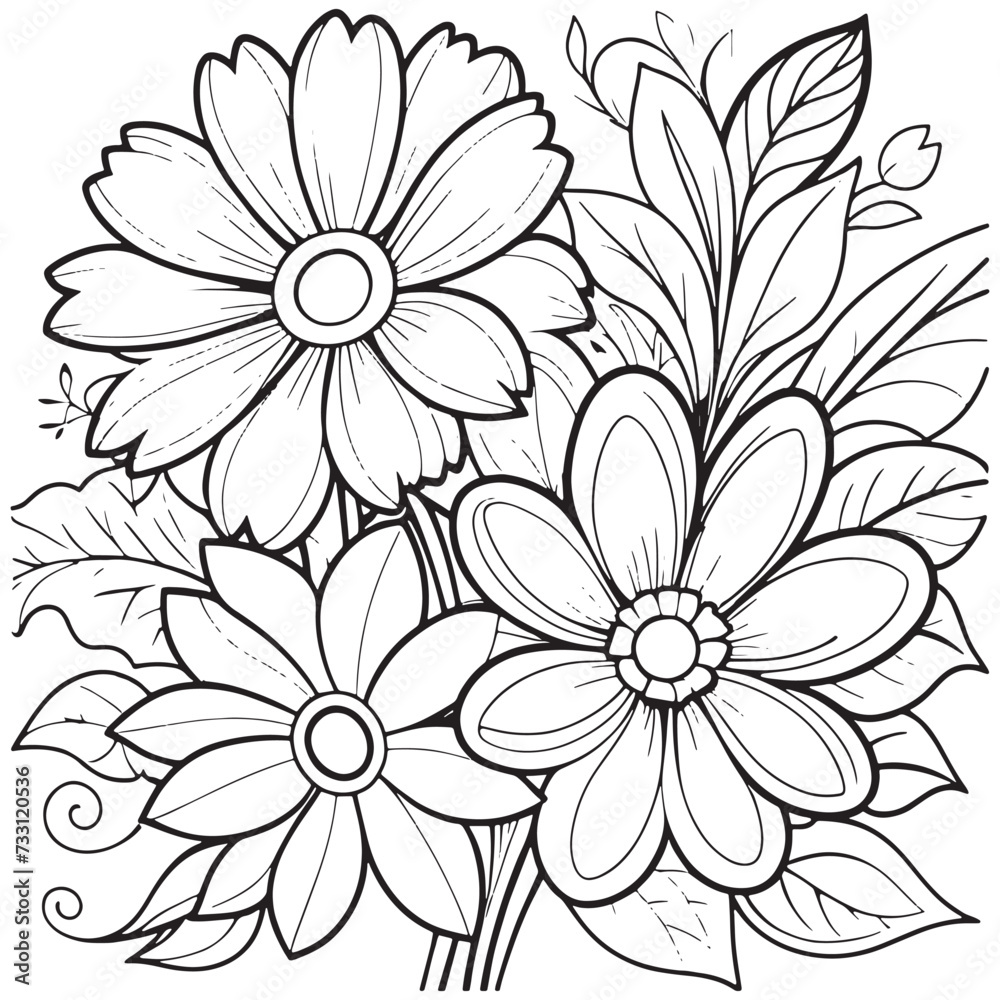 custom made wallpaper toronto digitalLuxury floral outline coloring book pages line art sketch